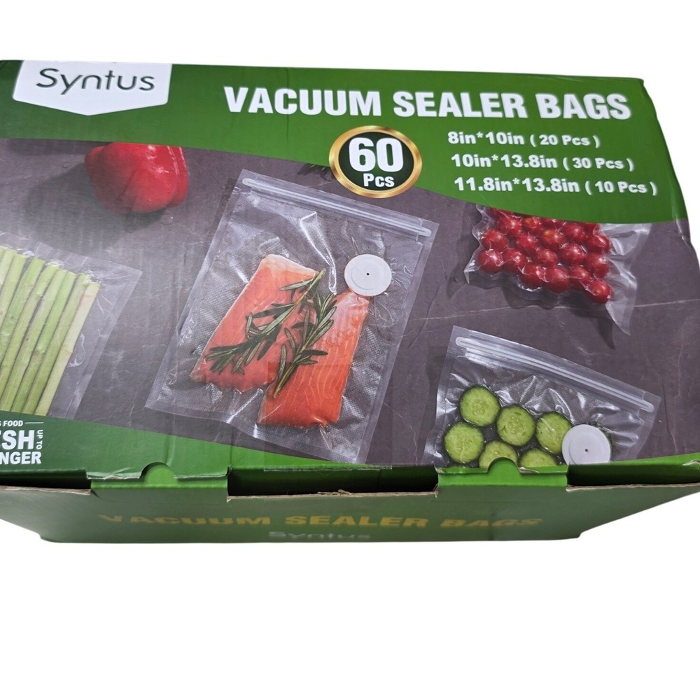 Syntus 60 Pcs Vacuum Sealer Bags Assorted Sizes BPA Free Food Storage Set G3